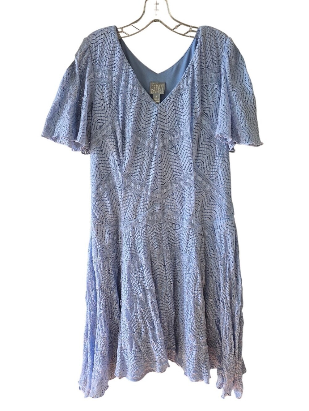 Rabbit Rabbit Rabbit Designs Light Blue Lace V-Neck Midi Dress Size 16